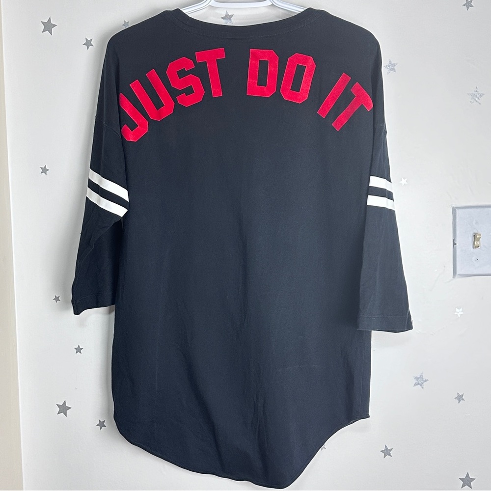 Vintage NIKE Just Do It Spell-Out sportswear black half Short Sleeve Shirt M EUC